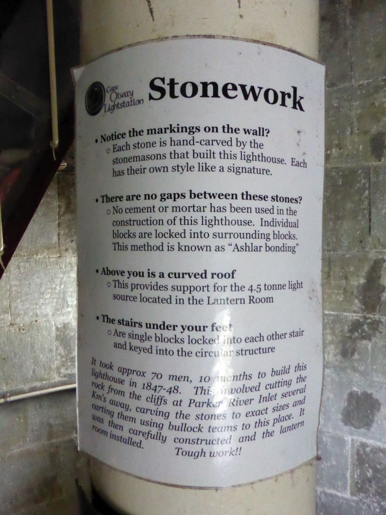 Information on the stonework at the Cape Otway Lighthouse