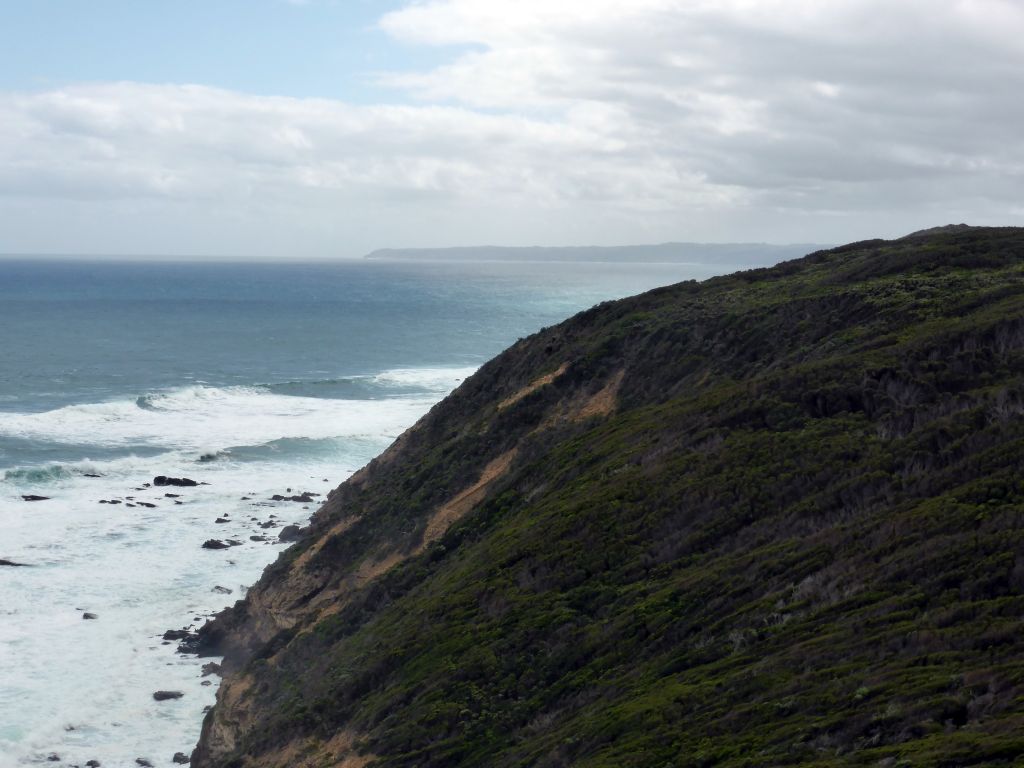 Cliffs at the coastline at the west side, viewed from the top of the Cape Otway Lighthouse