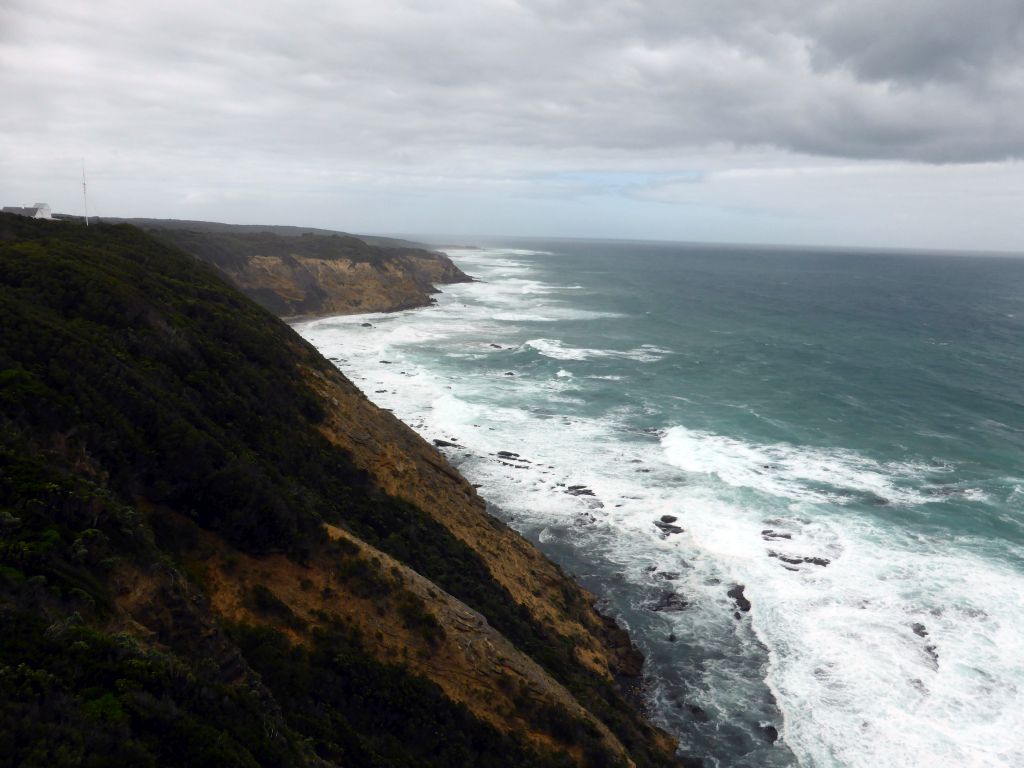 Cliffs at the coastline at the east side, viewed from the top of the Cape Otway Lighthouse