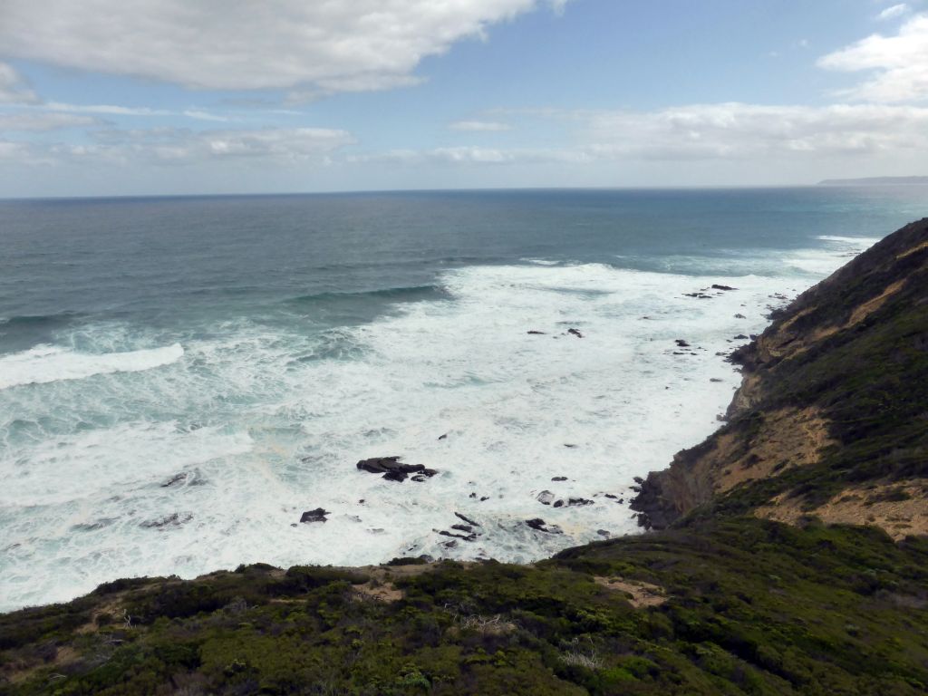 Cliffs at the coastline at the west side, viewed from the top of the Cape Otway Lighthouse