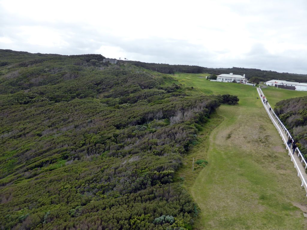 Buildings at the Cape Otway Lighthouse site and the World War II bunker at the west side, viewed from the top of the Cape Otway Lighthouse