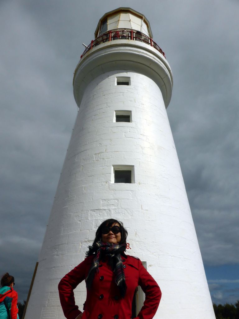 Miaomiao in front of the Cape Otway Lighthouse