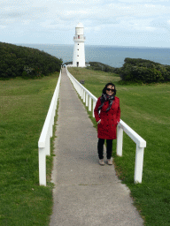 Miaomiao in front of the Cape Otway Lighthouse