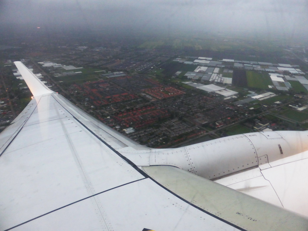 The north side of the town of Aalsmeer, viewed from the airplane from Amsterdam