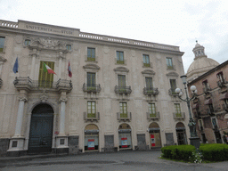 Front of the Palazzo San Giuliano palace, the Palazzo S. Alfano palace and the dome of the Chiesa della Badia di Sant`Agata church at the Piazza Università square