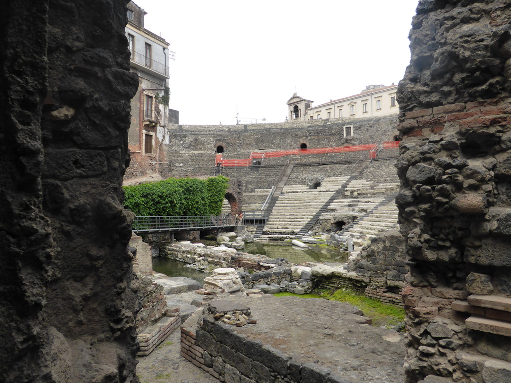 The cavea and orchestra of the Greek-Roman Theatre, viewed from the entrance