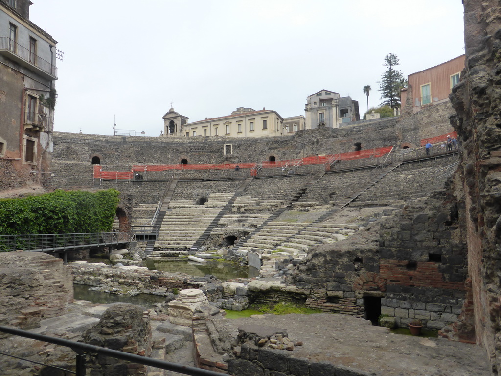The cavea and orchestra of the Greek-Roman Theatre, viewed from the entrance