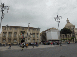 The Piazza del Duomo square with the Fontana dell`Elefante fountain, the Palazzo S. Alfano palace and the Chiesa della Badia di Sant`Agata church