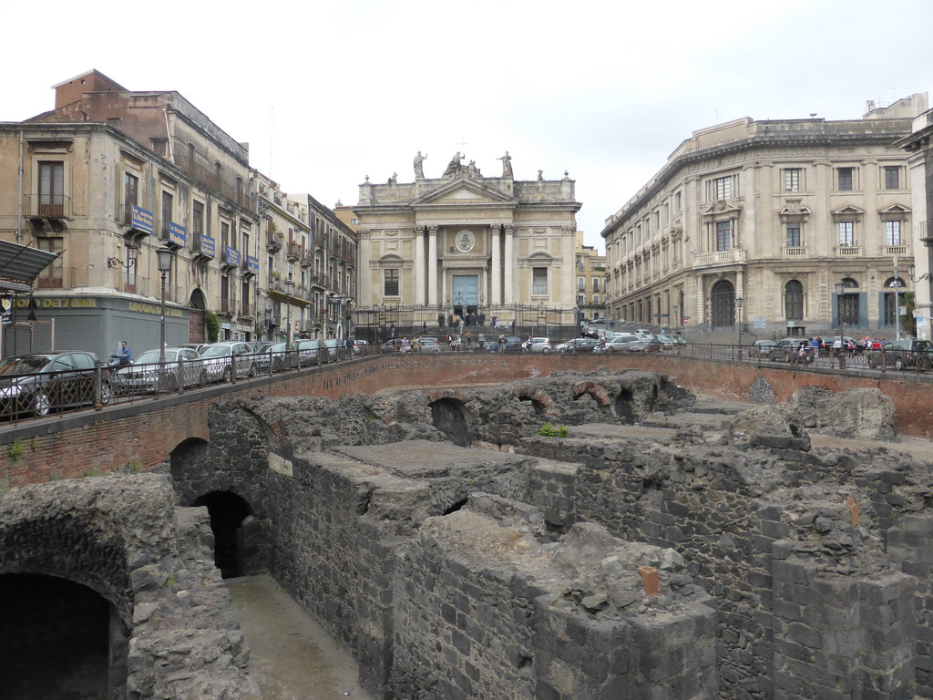 Front of the Chiesa di San Biagio church and the Roman Amphitheatre at the Piazza Stesicoro square