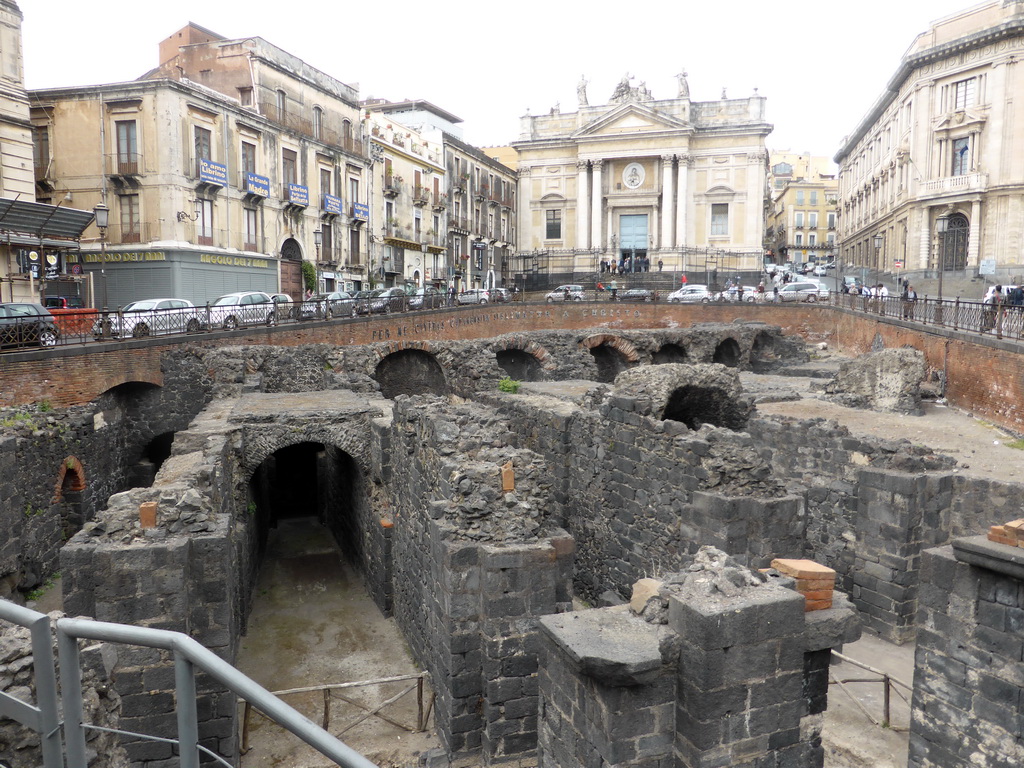 Front of the Chiesa di San Biagio church and the Roman Amphitheatre at the Piazza Stesicoro square