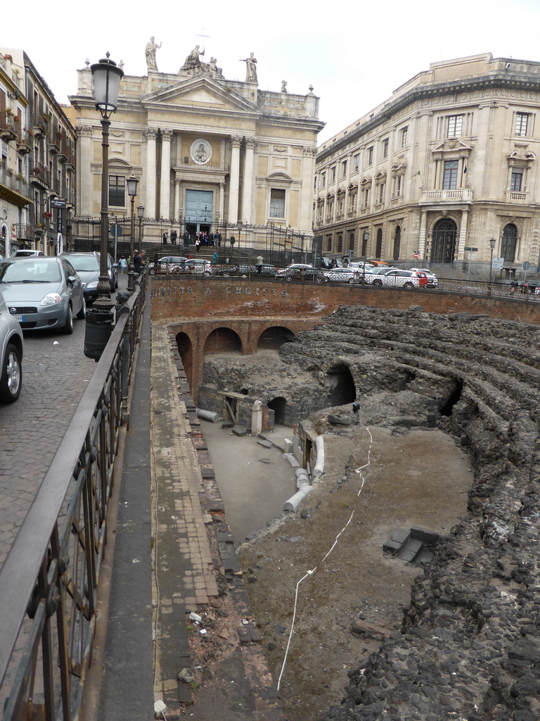 Front of the Chiesa di San Biagio church and the Roman Amphitheatre at the Piazza Stesicoro square