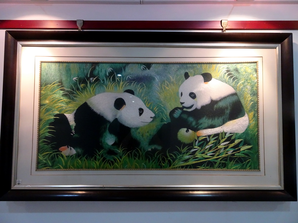 Jade painting of two Giant Pandas in the jade workshop at Jingyin Road
