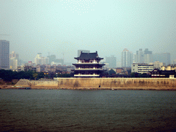 Xiangjiang river, pavilion and skyline of Chengsha, from Juzi Island