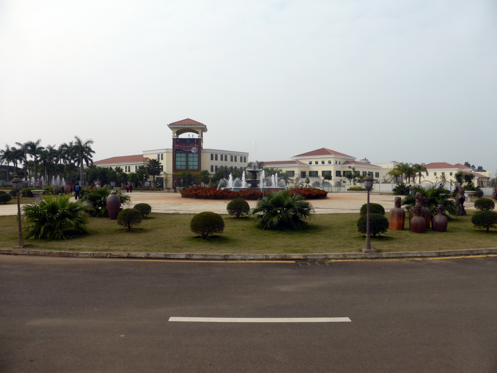 Central square with fountain at the Fushan Town Center of Coffee Culture and Customs