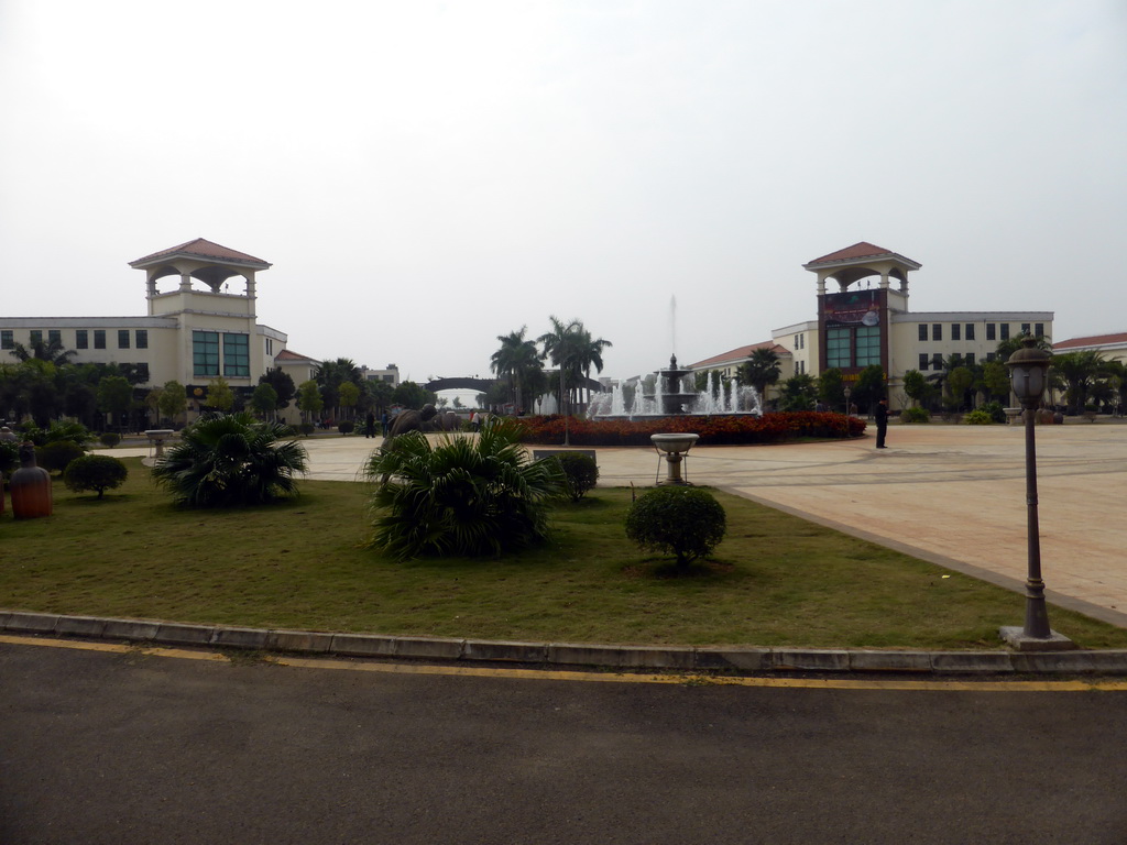 Central square with fountain at the Fushan Town Center of Coffee Culture and Customs