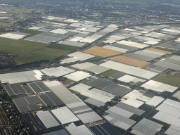 Greenhouses at the town of Bleiswijk, viewed from the airplane from Rotterdam