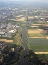 The Rotte river near the town of Bleiswijk, viewed from the airplane from Rotterdam