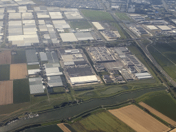 The Rotte river and the town of Bleiswijk, viewed from the airplane from Rotterdam