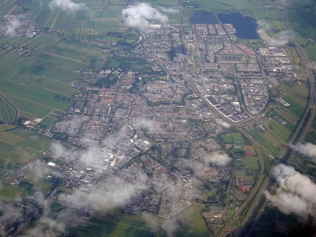 The city of Woerden, viewed from the airplane from Rotterdam