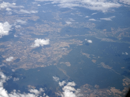 Fields and windmills in the west of Germany, viewed from the airplane from Rotterdam