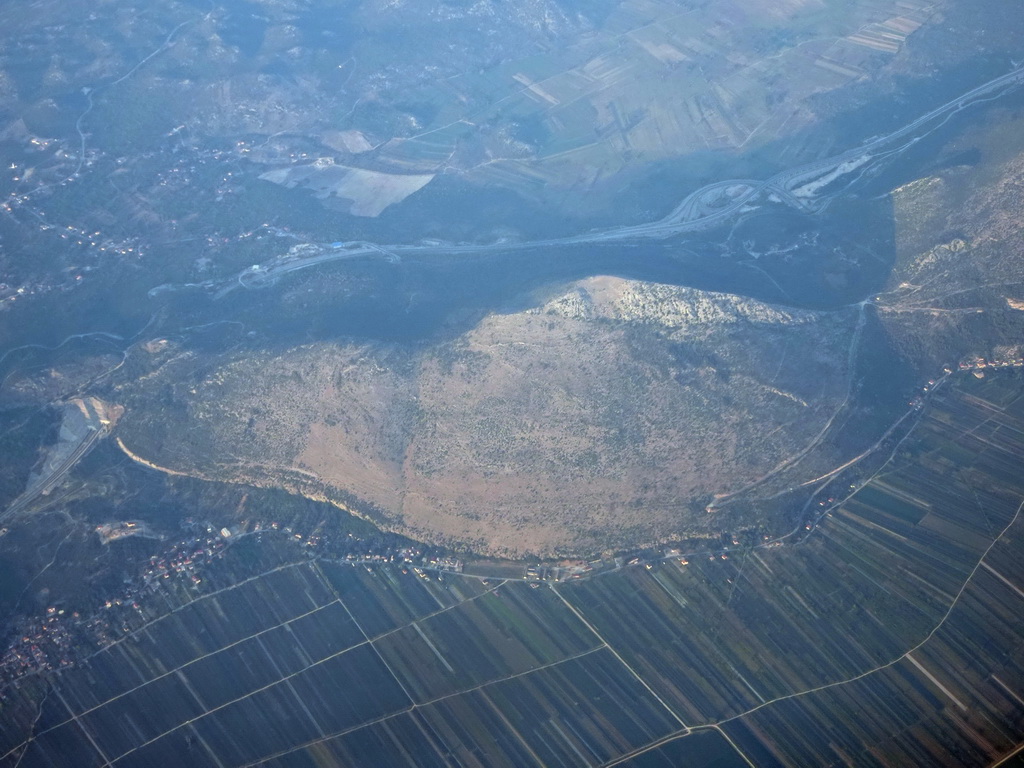 Hill at the town of Mali Prolog, viewed from the airplane from Rotterdam