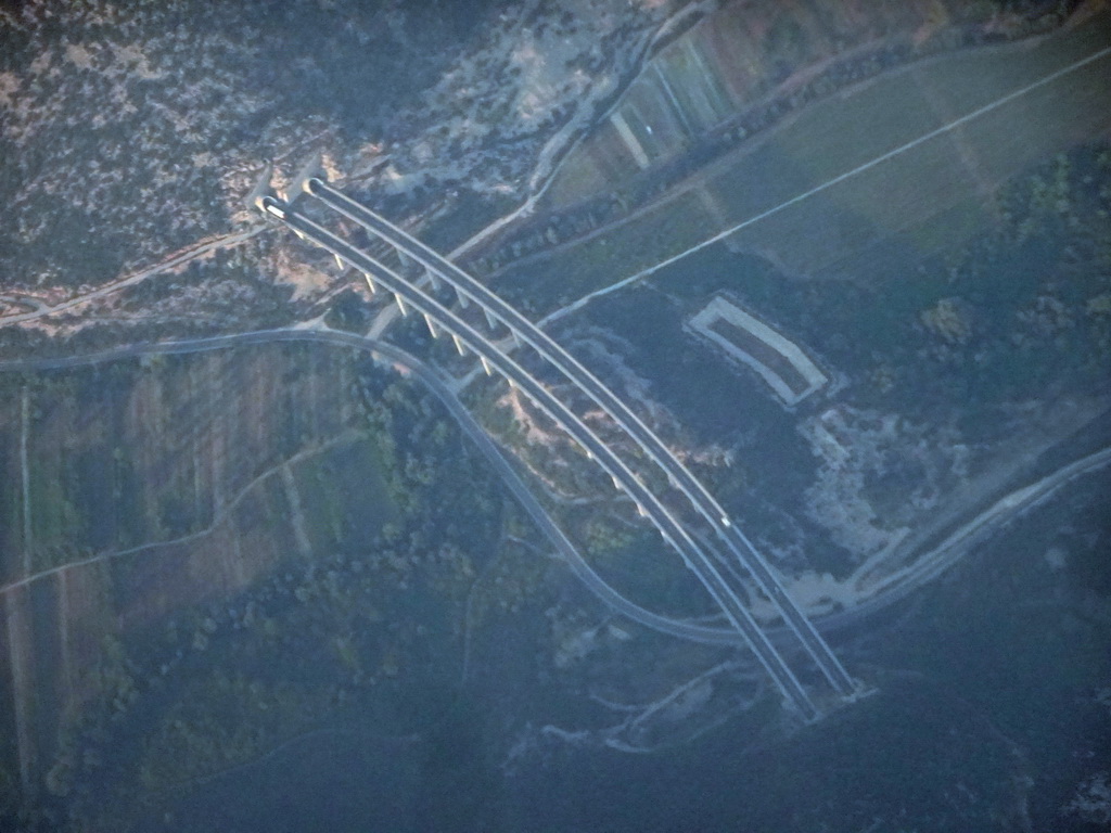 D425 road and tunnels near the town of Kobiljaca, viewed from the airplane from Rotterdam