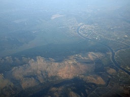 Hills, the Neretva river and the town of Metkovic, viewed from the airplane from Rotterdam