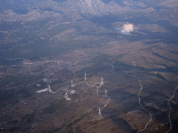 Windmills and mine near the town of Mravinca, viewed from the airplane from Rotterdam