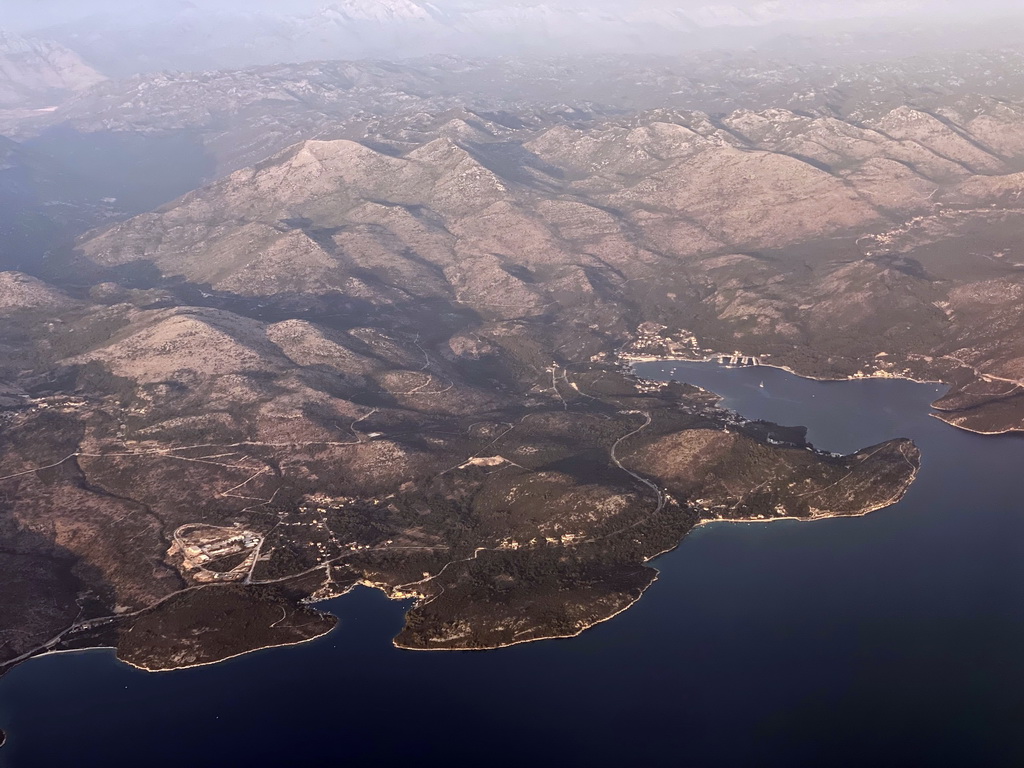 The Luka Slano inlet and the towns of Banici and Slano, viewed from the airplane from Rotterdam