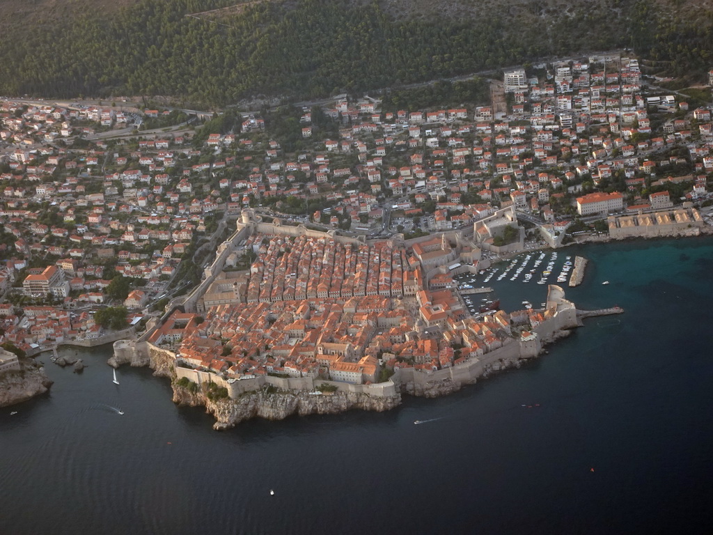 The Old Town of Dubrovnik, viewed from the airplane from Rotterdam