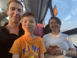 Tim, Miaomiao and Max in the shuttle bus from the airplane to Dubrovnik Airport