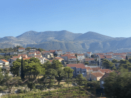 Houses at the town of Cibaca, viewed from the tour bus to Perast on the D8 road