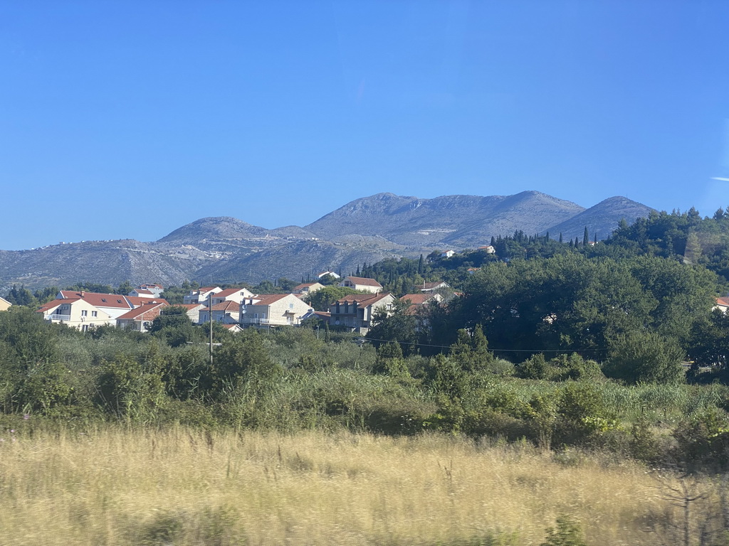 Houses at the town of Mlini, viewed from the tour bus to Perast on the D8 road