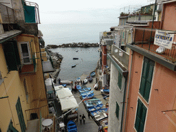 View from the Piazza del Vignaiolo square on the harbour of Riomaggiore