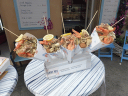 Seafood at the Mamma Mia Take Away restaurant at the Via Colombo street at Riomaggiore