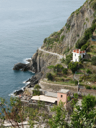 The new town and the Via dell`Amore path to Manarola, viewed from the Riomaggiore Castle