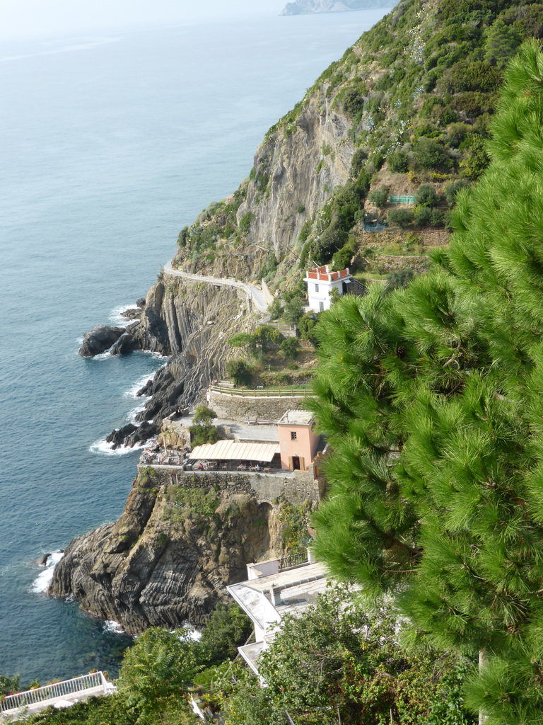 The new town and the Via dell`Amore path to Manarola, viewed from the Riomaggiore Castle