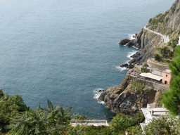 The new town and the Via dell`Amore path to Manarola, viewed from the Riomaggiore Castle