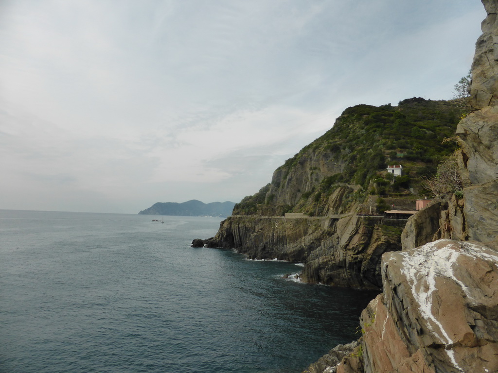 The new town and the Via dell`Amore path to Manarola, viewed from the panoramic path of Riomaggiore