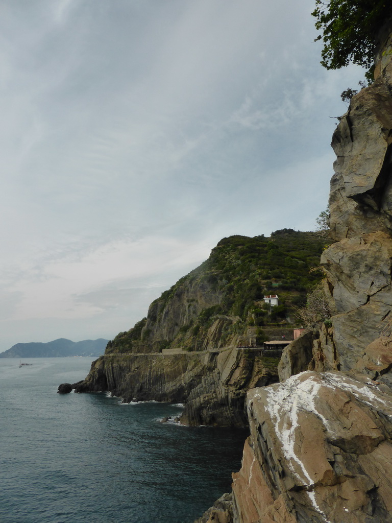 The new town and the Via dell`Amore path to Manarola, viewed from the panoramic path of Riomaggiore