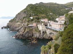 The new town and the Via dell`Amore path to Manarola, viewed from the panoramic path of Riomaggiore