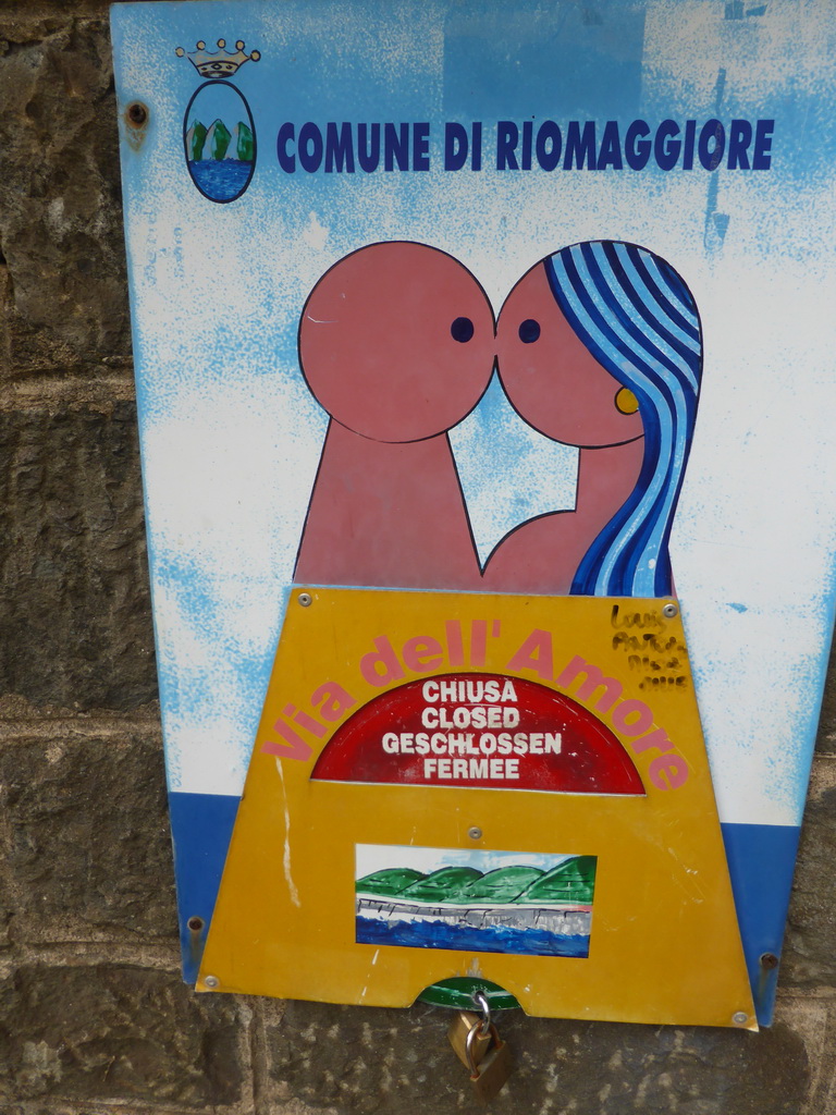 Sign at the start of the Via dell`Amore path to Manarola, at the Riomaggiore railway station