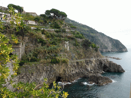 Path leading from the new town of Riomaggiore to the town center, viewed from the Via dell`Amore path to Manarola