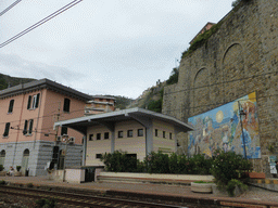 The Riomaggiore railway station with a mural painting