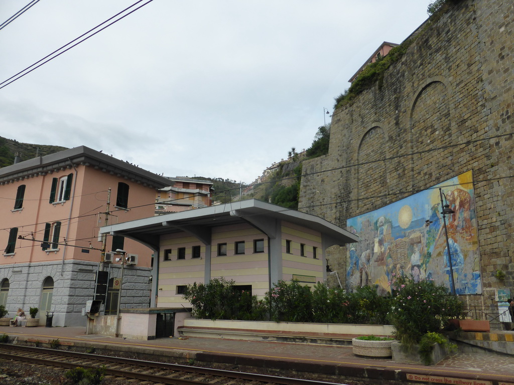 The Riomaggiore railway station with a mural painting