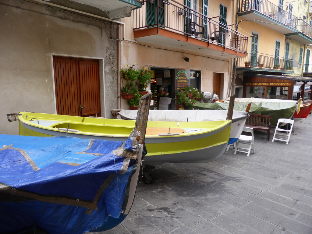 Boats at the Via Renato Birolli street at Manarola