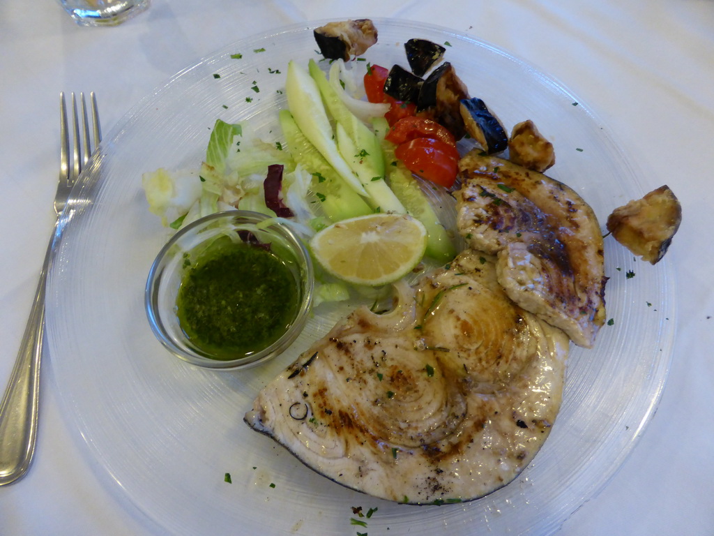 Swordfish and vegetables at the Marina Piccola restaurant at Manarola