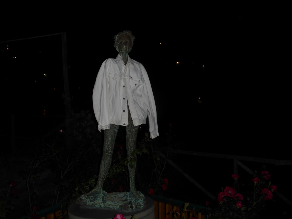 Statue with clothes on the Punta Bonfiglio hill at Manarola, by night