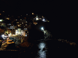 Manarola and its harbour, viewed from the Punta Bonfiglio hill, by night