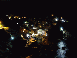 Manarola and its harbour, viewed from the Punta Bonfiglio hill, by night